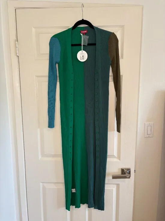 NWT Staud - Shoko Colorblocked Midi Dress in Fern-Multi - Picture 6 of 7
